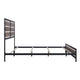 Rive King Size Bed w Rustic Brown Panel Headboard | Black Metal Frame