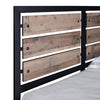 Rive King Size Bed w Rustic Brown Panel Headboard | Black Metal Frame