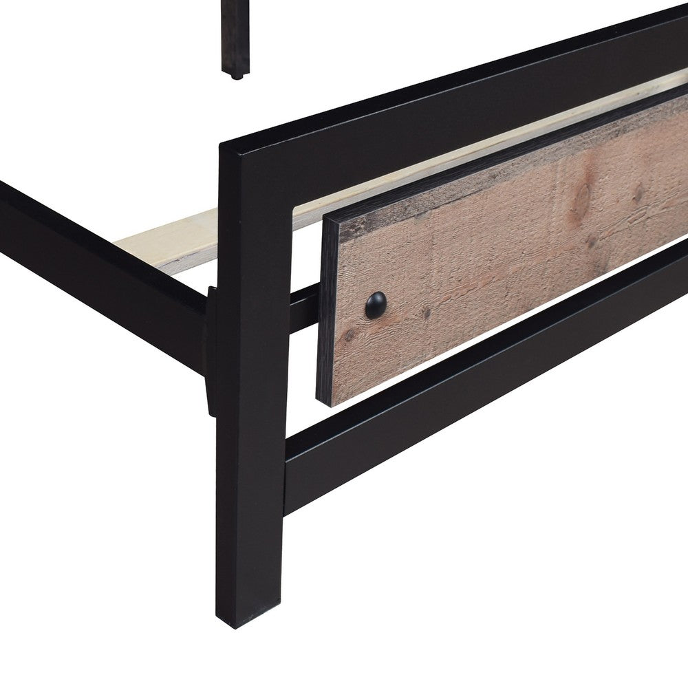 Rive King Size Bed w Rustic Brown Panel Headboard | Black Metal Frame