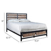 Rive King Size Bed w Rustic Brown Panel Headboard | Black Metal Frame