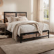 Rive King Size Bed w Rustic Brown Panel Headboard | Black Metal Frame