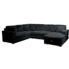 Jezz Sectional Sleeper Sofa w USB | 4 Pillows | Midnight Black Corduroy