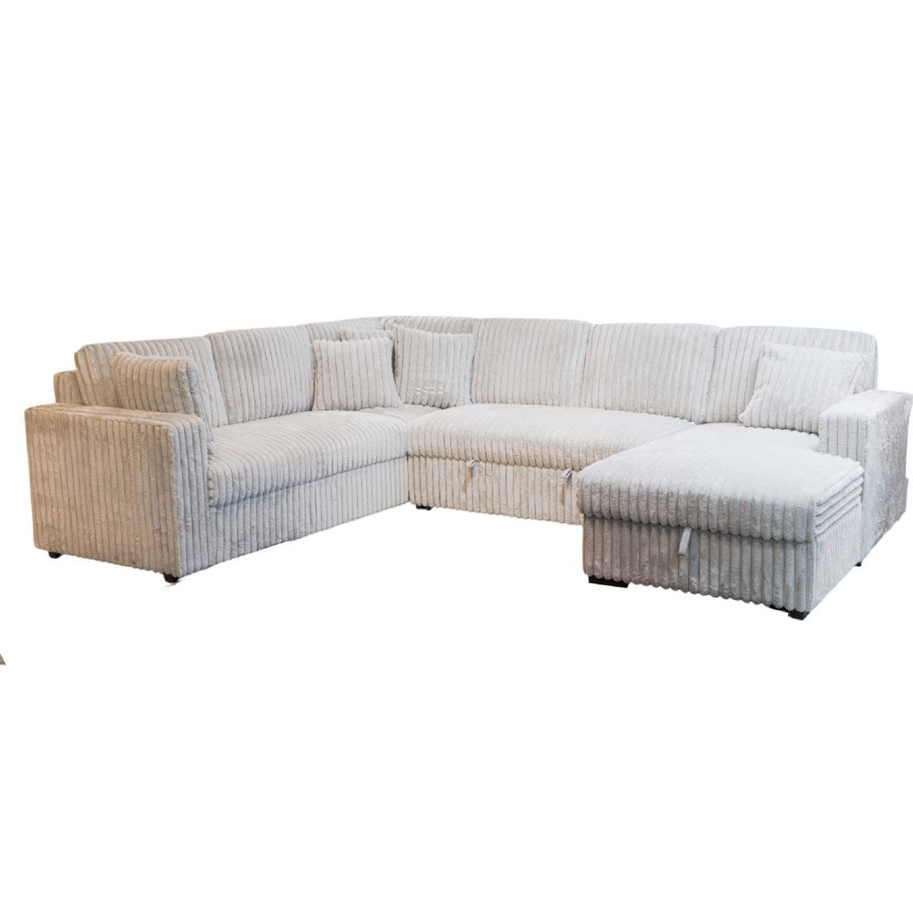 Jezz Sectional Sleeper Sofa w USB | 4 Pillows | Foam | Mist Gray Corduroy