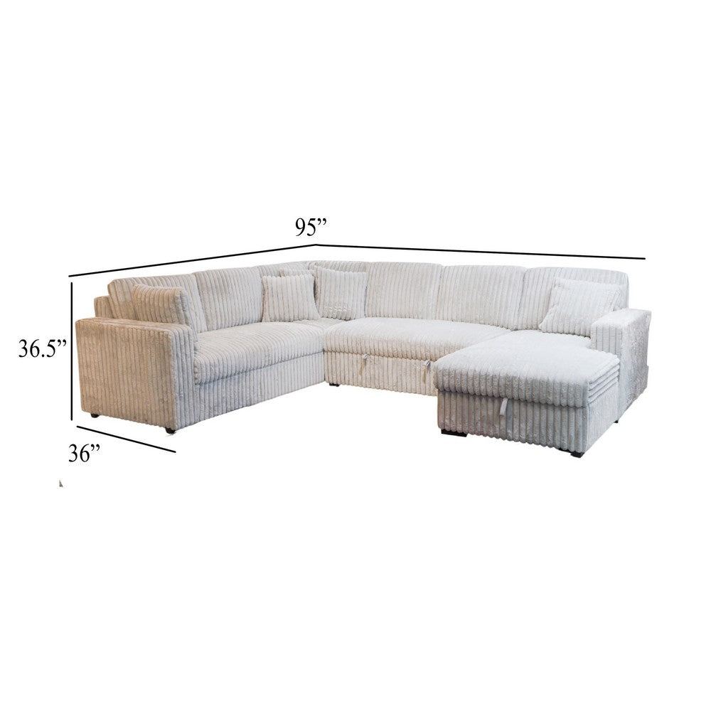 Jezz Sectional Sleeper Sofa w USB | 4 Pillows | Foam | Mist Gray Corduroy