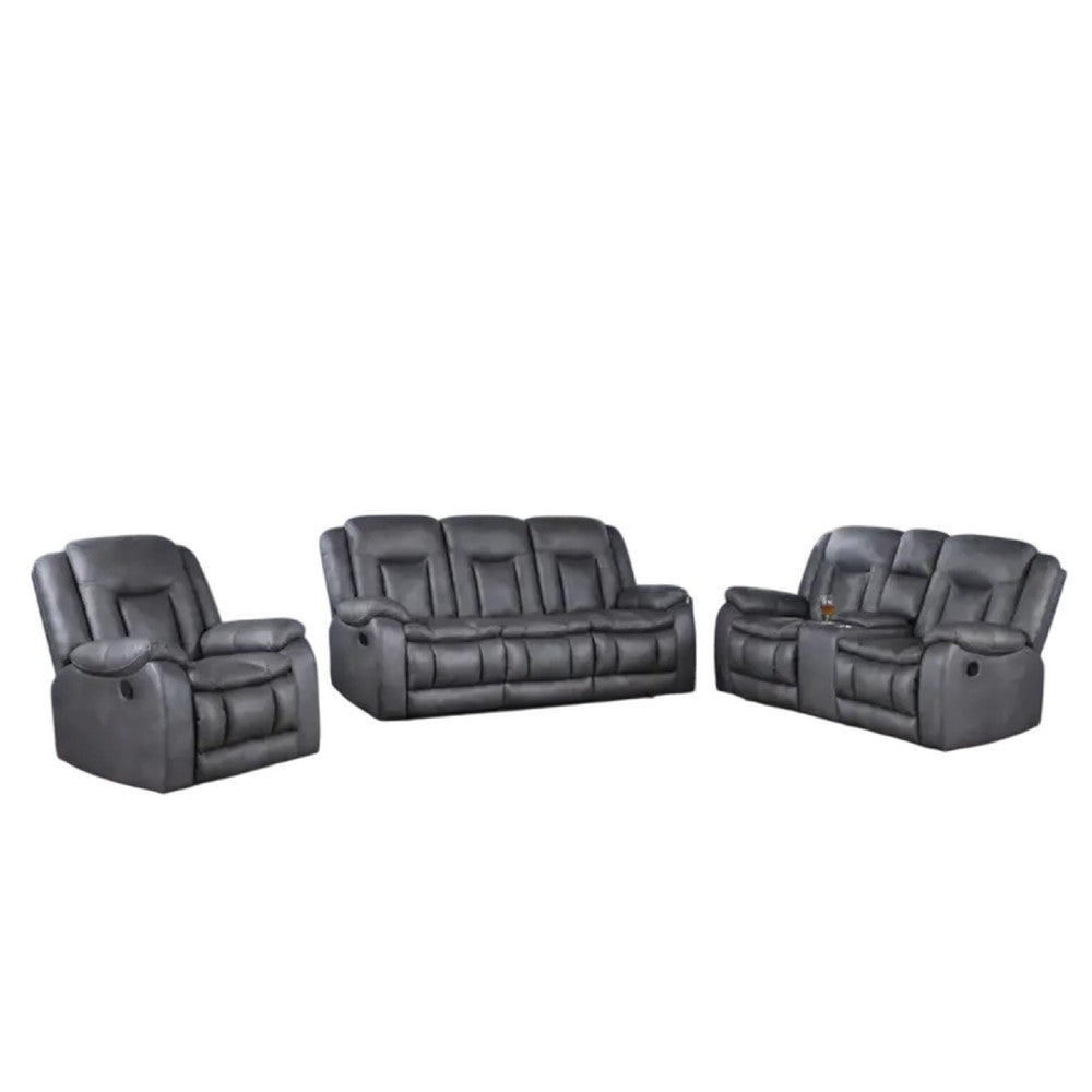 Olaf 3pc 6 Seater Power Recliner Set | USB | Adjustable Headrest | Gray