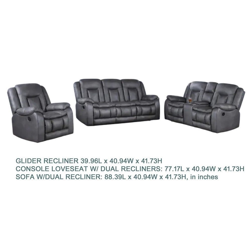 Olaf 3pc 6 Seater Power Recliner Set | USB | Adjustable Headrest | Gray