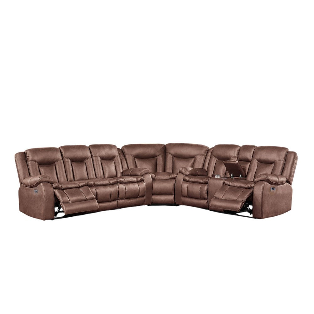 Olaf 3pc 6 Seater Power Recliner Sectional Sofa | Adj Headrest | Brown