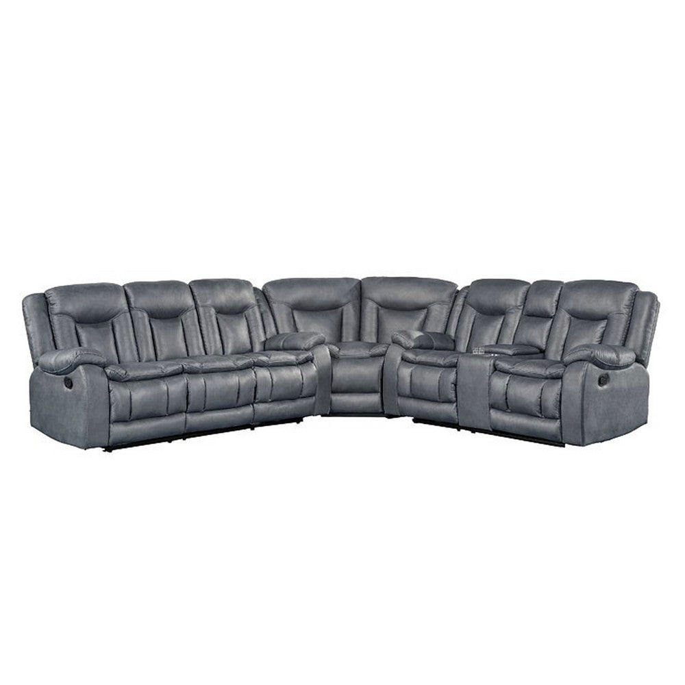 Olaf 3pc 6 Seater Power Recliner Sofa Set | Adjustable Headrest | Gray