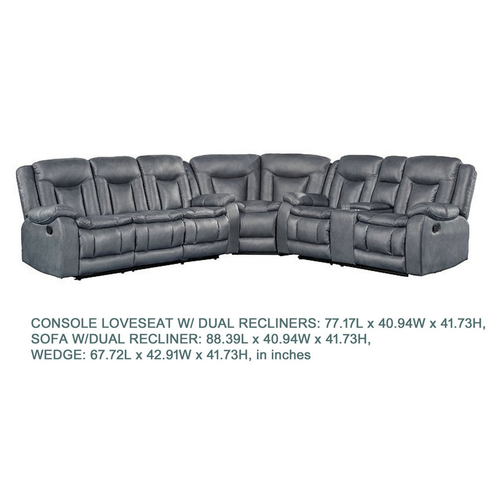 Olaf 3pc 6 Seater Power Recliner Sofa Set | Adjustable Headrest | Gray