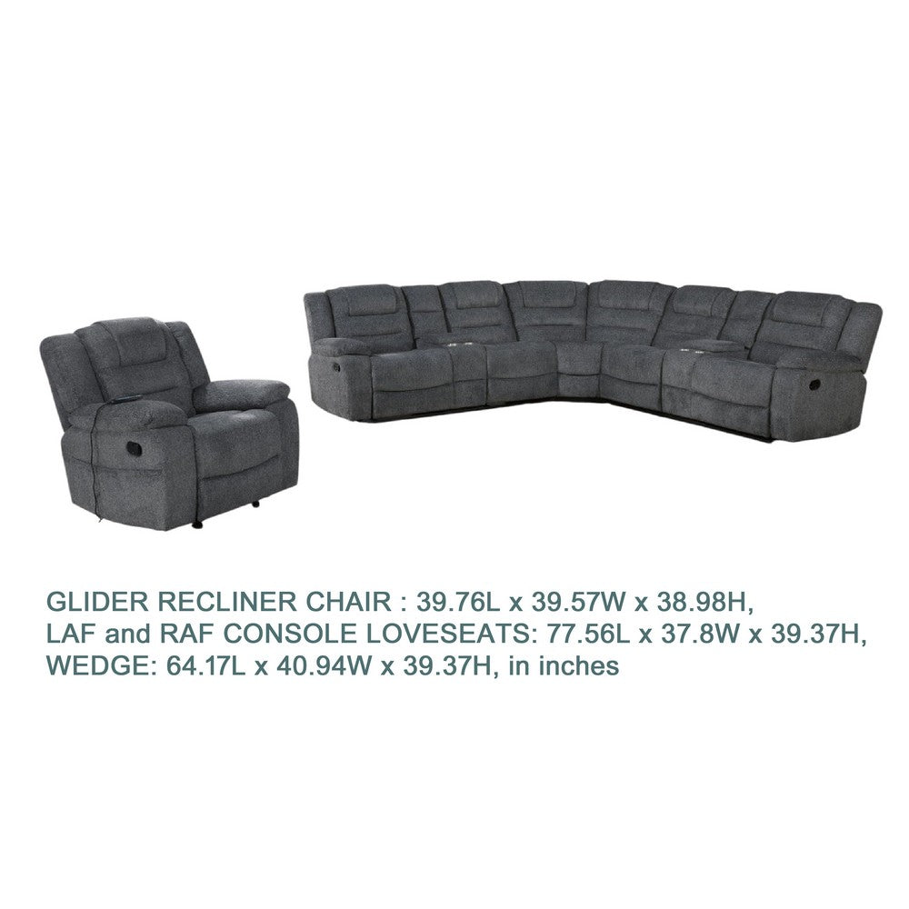 Reno 4pc 6 Seater Manual Recliner Sofa and Chair Set | Massage | Dark Gray