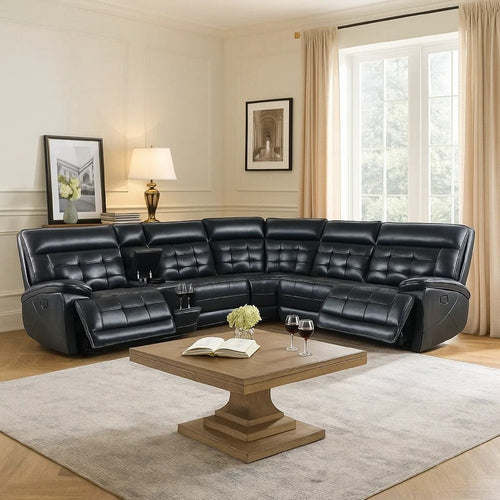 Nick 3pc 5 Seater Corner Manual Recliner Sofa | Cupholders | Black