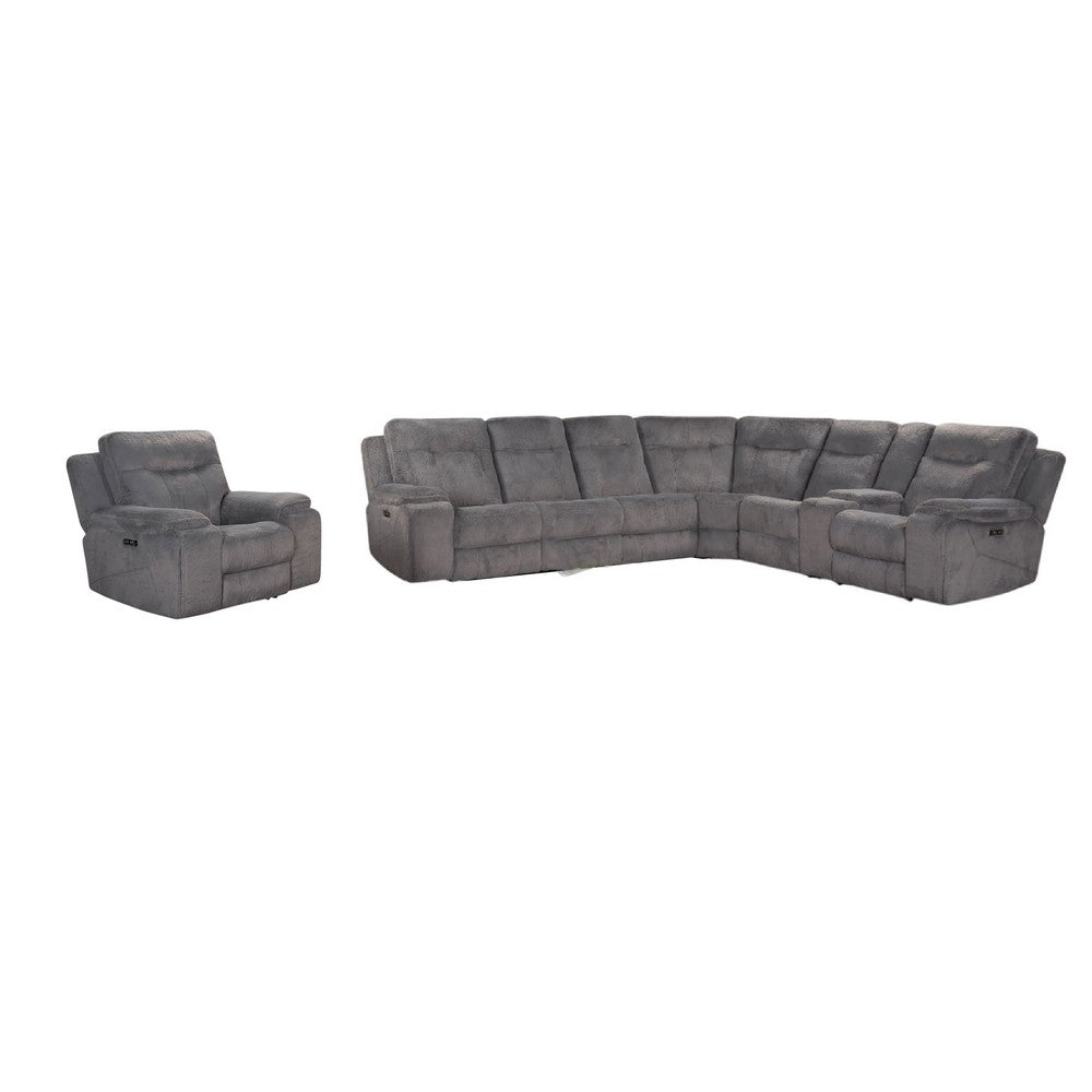 Ted 4pc Power Recliner Sofa Set | USB & Cupholders | Cloud Gray Polyester