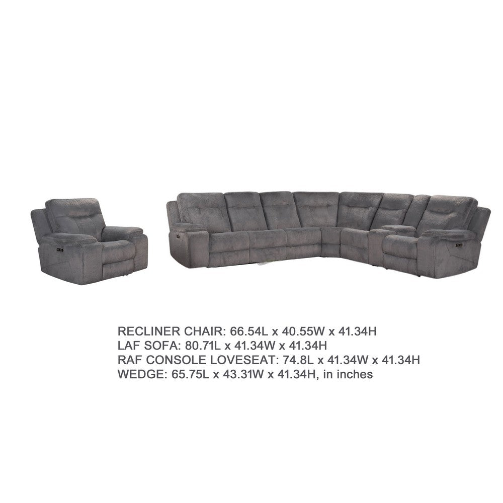 Ted 4pc Power Recliner Sofa Set | USB & Cupholders | Cloud Gray Polyester