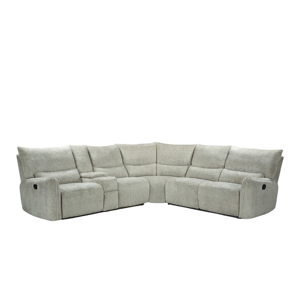 Rey 3pc Manual Reclining Sectional Sofa w Console & Wedge | Latte Gray
