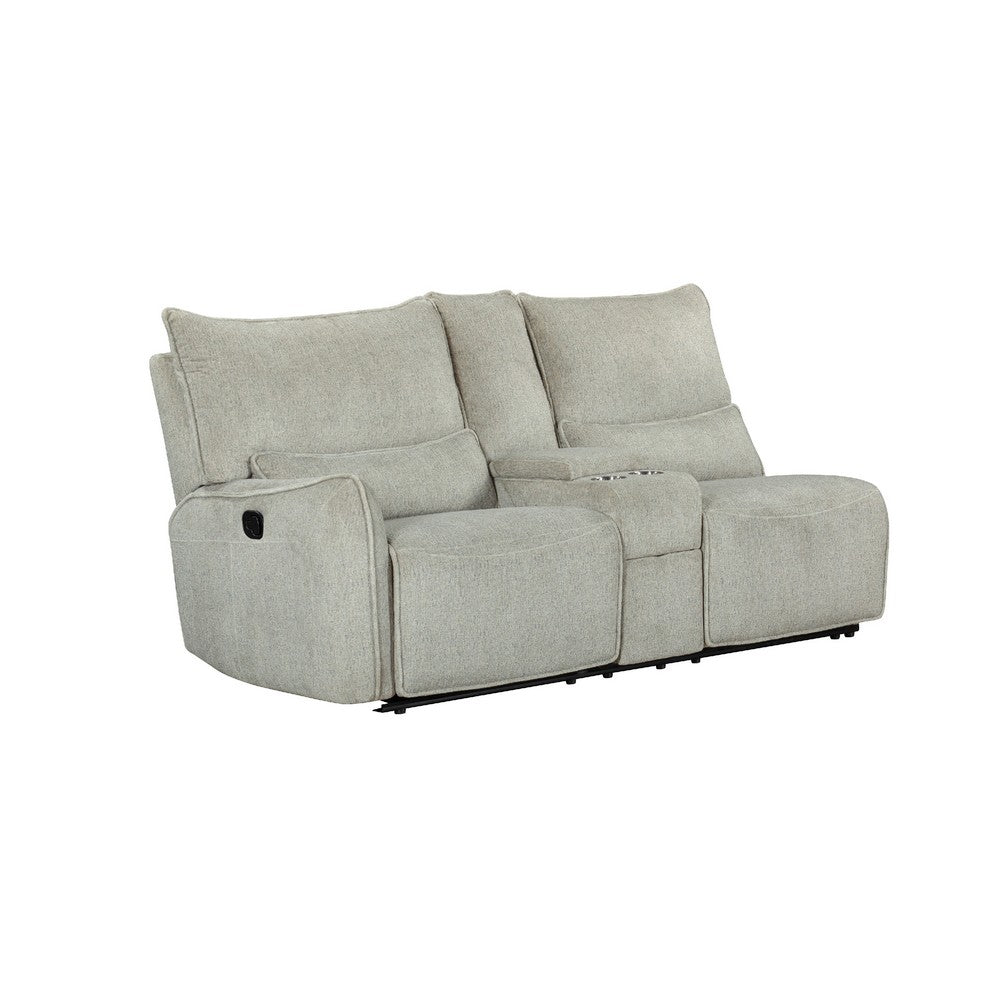 Rey 3pc Manual Reclining Sectional Sofa w Console & Wedge | Latte Gray