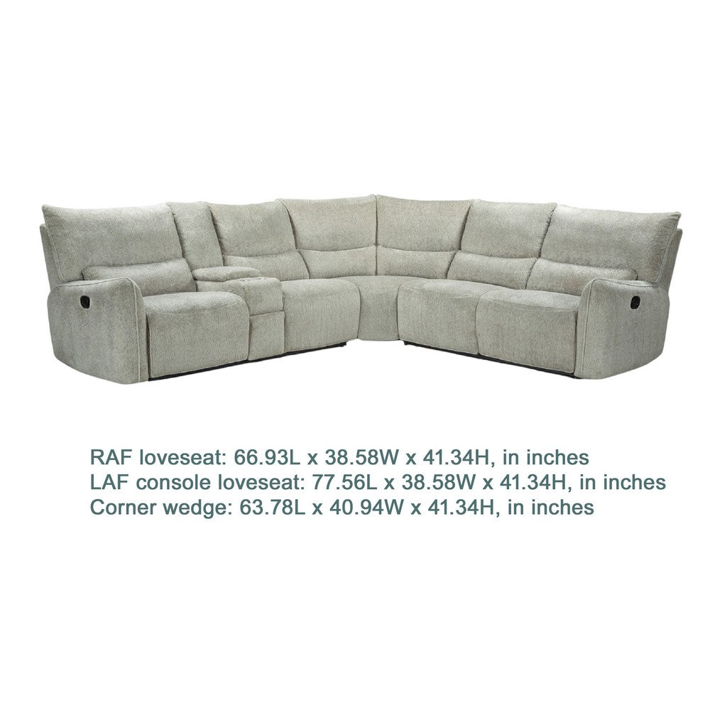 Rey 3pc Power Reclining Sectional Sofa w Console & Wedge | Latte Gray
