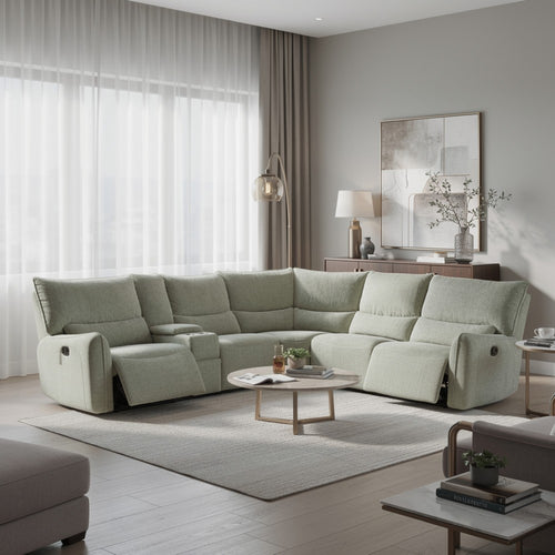 Rey 3pc Power Reclining Sectional Sofa w Console & Wedge | Latte Gray