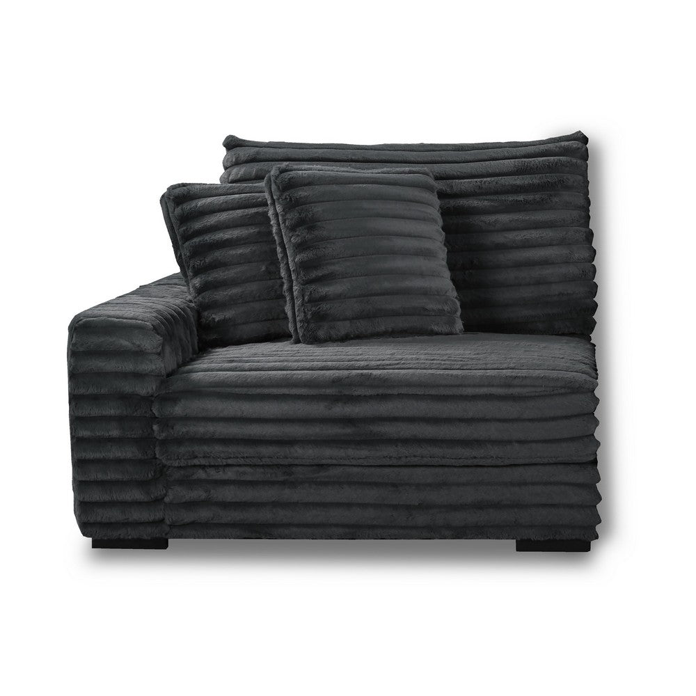 Ezo 3pc Modular Sectional Sofa Set | 6 Pillows | Black Ribbed Polyester