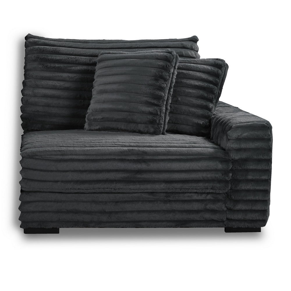 Ezo 3pc Modular Sectional Sofa Set | 6 Pillows | Black Ribbed Polyester