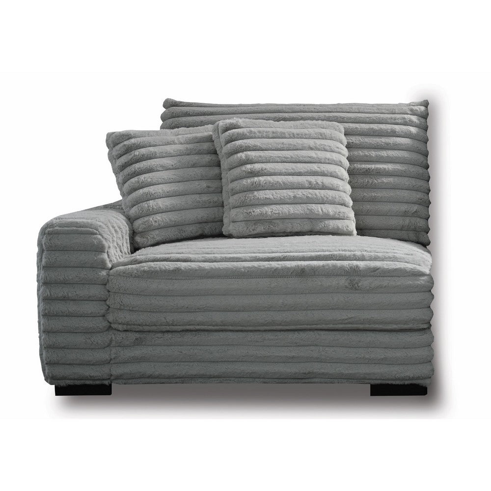 Ezo 3pc Modular Sectional Sofa Set | 6 Pillows | Gray Ribbed Polyester