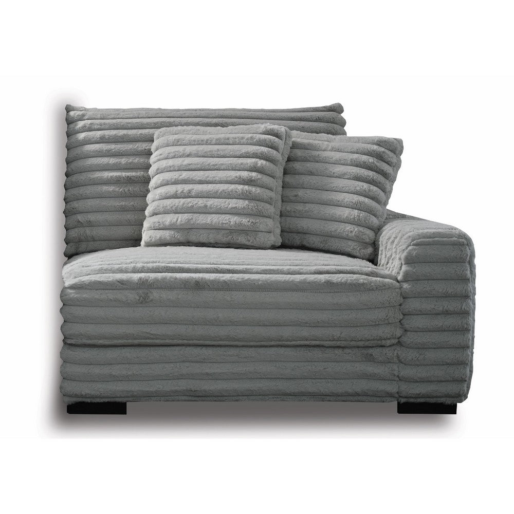Ezo 3pc Modular Sectional Sofa Set | 6 Pillows | Gray Ribbed Polyester