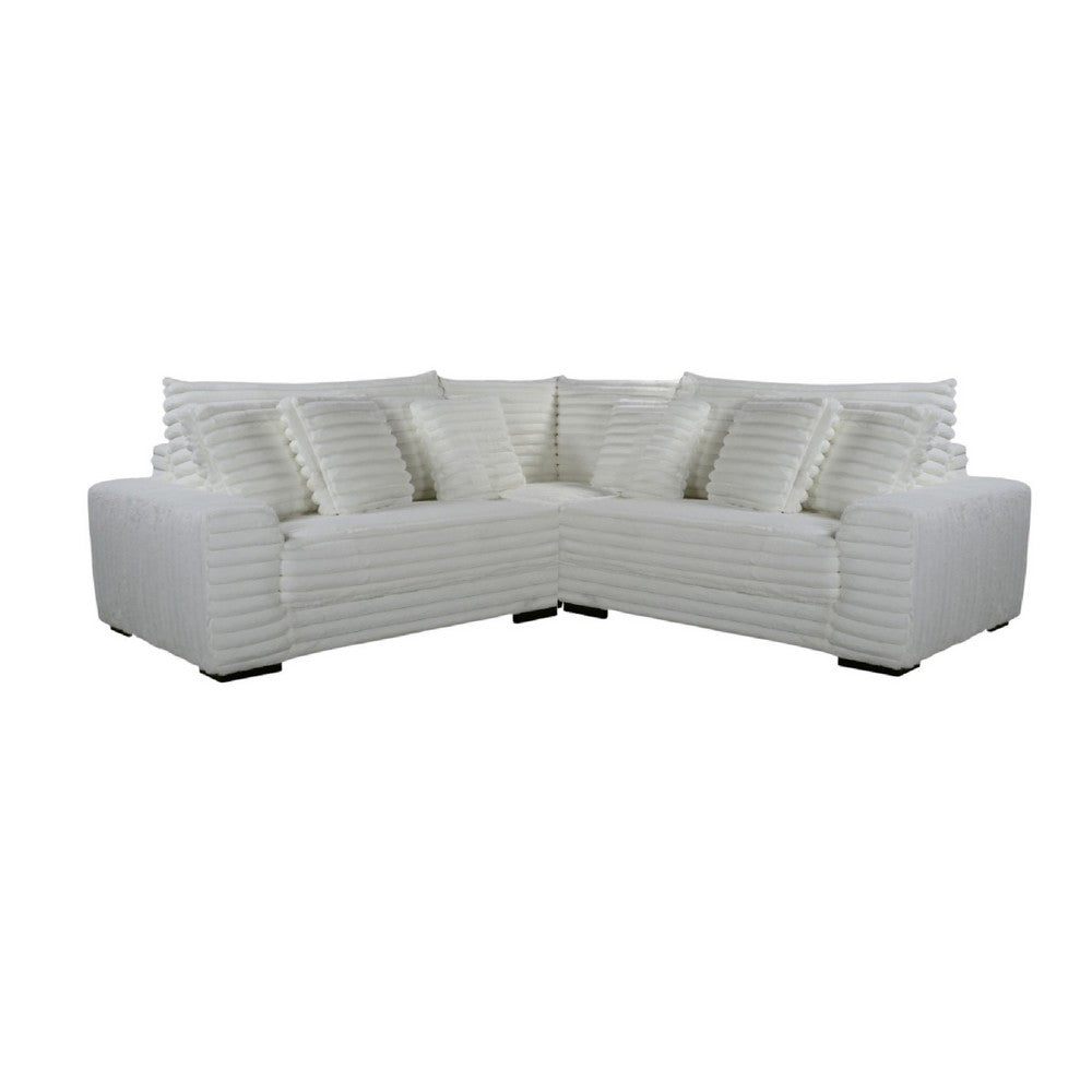 Ezo 3pc Modular Sectional Sofa Set | 6 Pillows | White Ribbed Polyester