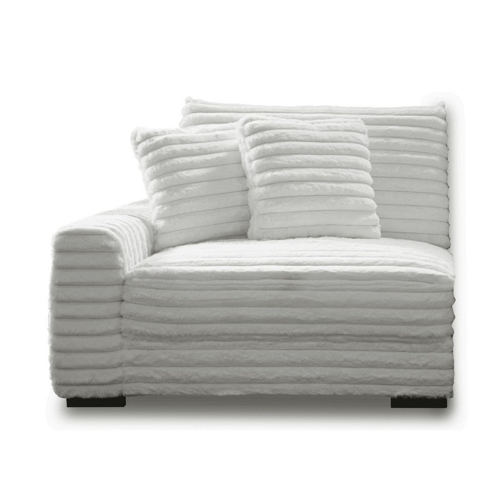 Ezo 3pc Modular Sectional Sofa Set | 6 Pillows | White Ribbed Polyester