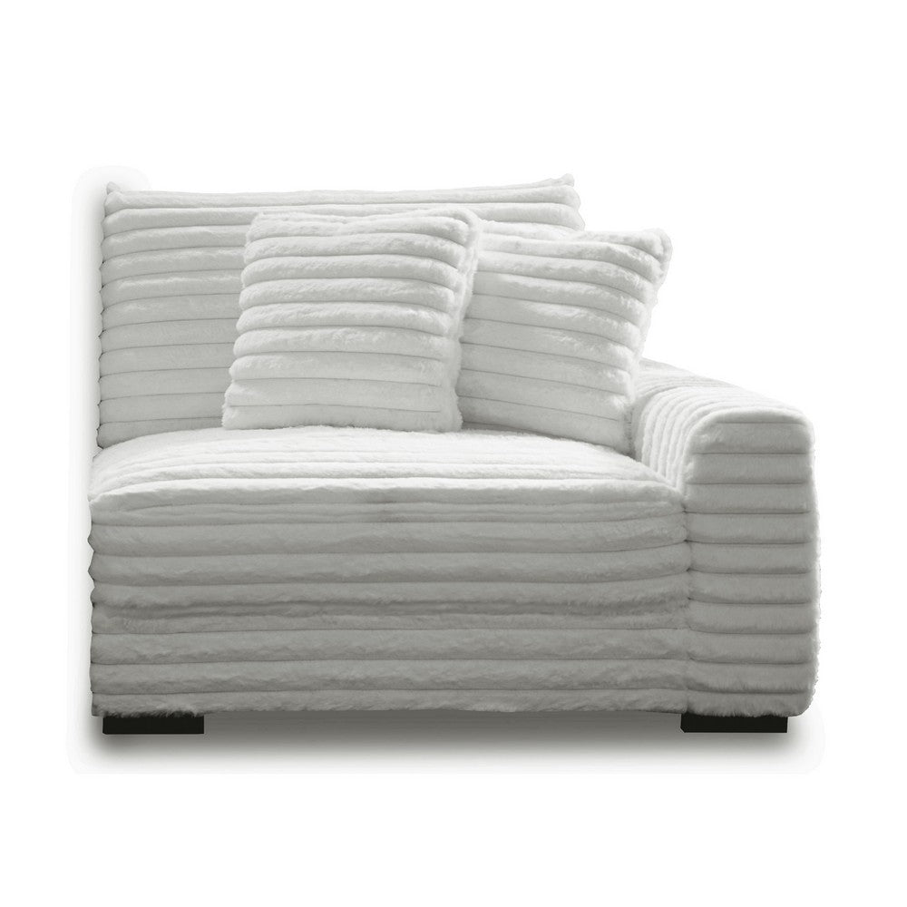 Ezo 3pc Modular Sectional Sofa Set | 6 Pillows | White Ribbed Polyester