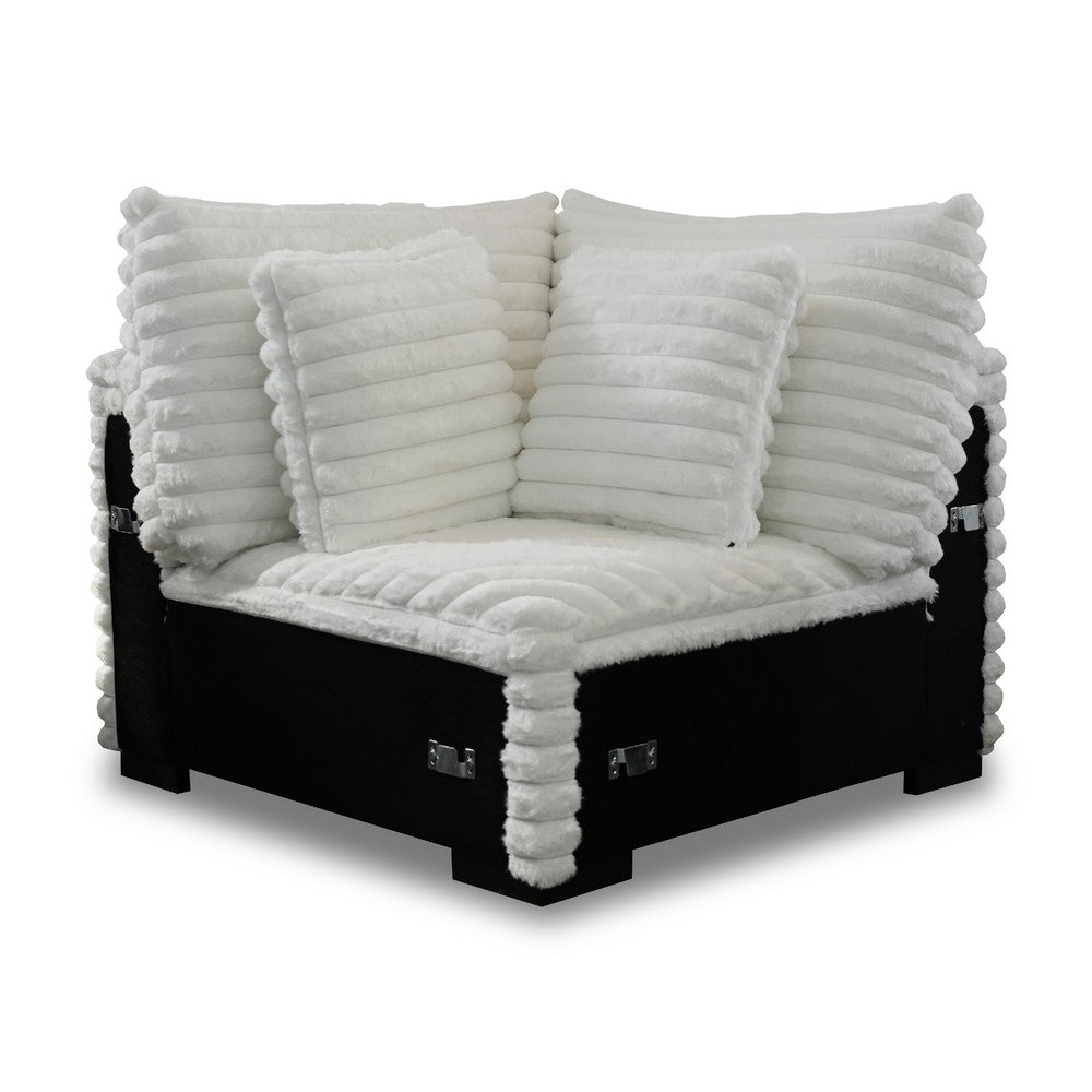 Ezo 3pc Modular Sectional Sofa Set | 6 Pillows | White Ribbed Polyester