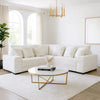 Ezo 3pc Modular Sectional Sofa Set | 6 Pillows | White Ribbed Polyester