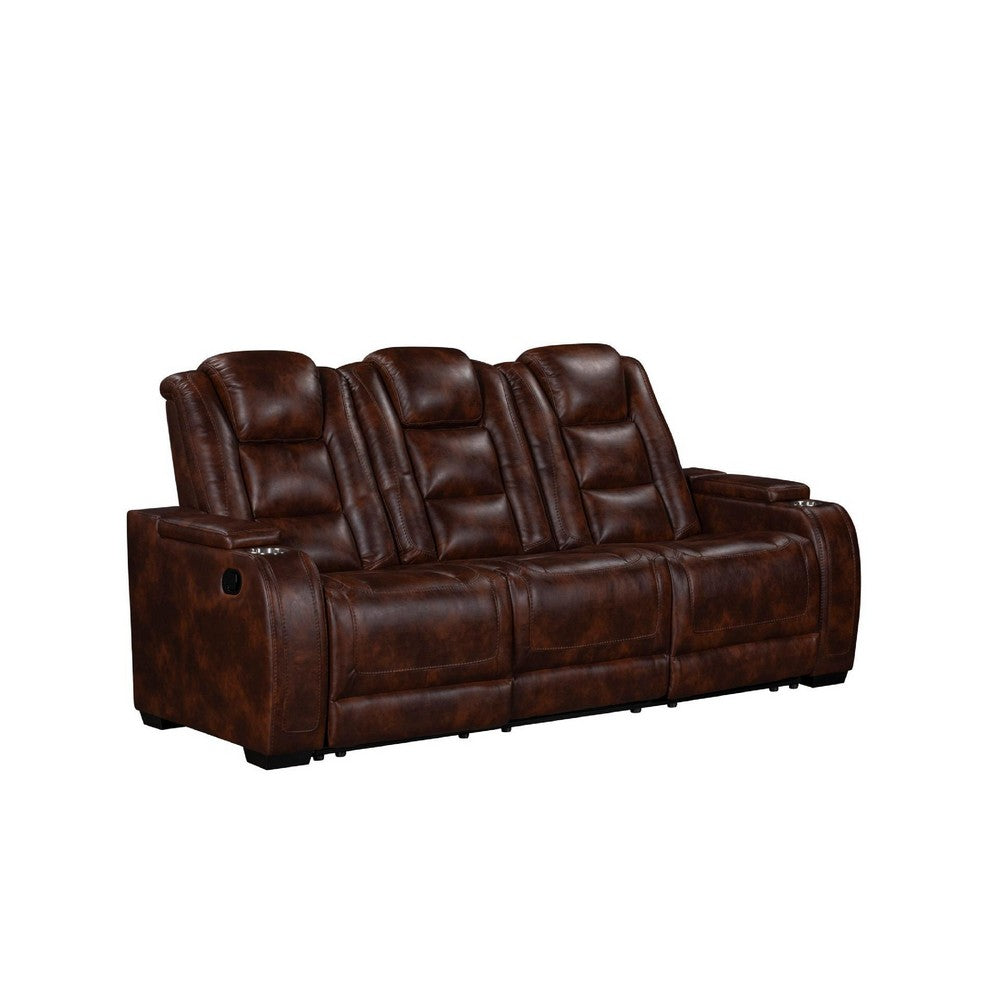 Choi 3pc Reclining Glider, Sofa, Loveseat, Chair Set | Brown Faux Leather
