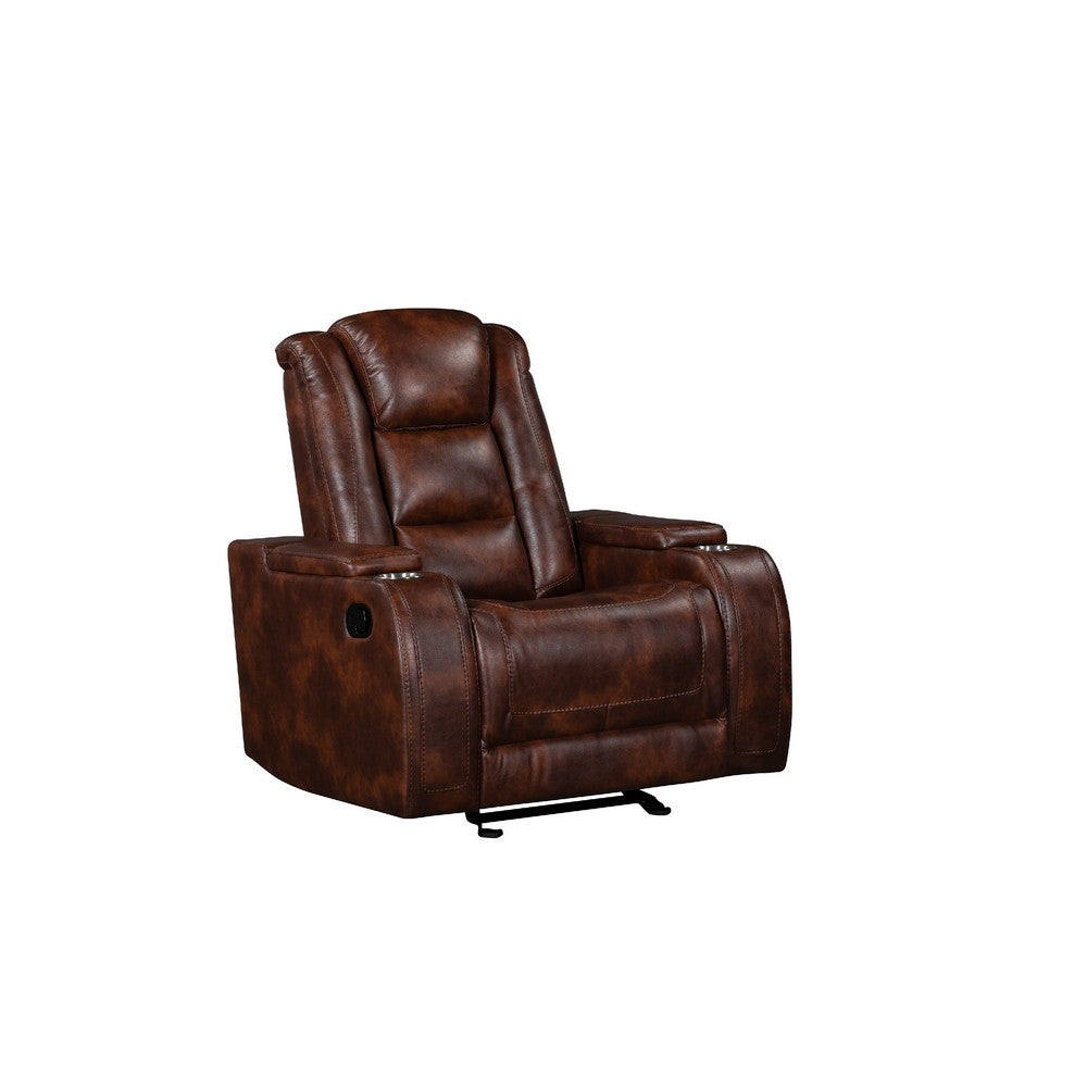 Choi 3pc Reclining Glider, Sofa, Loveseat, Chair Set | Brown Faux Leather