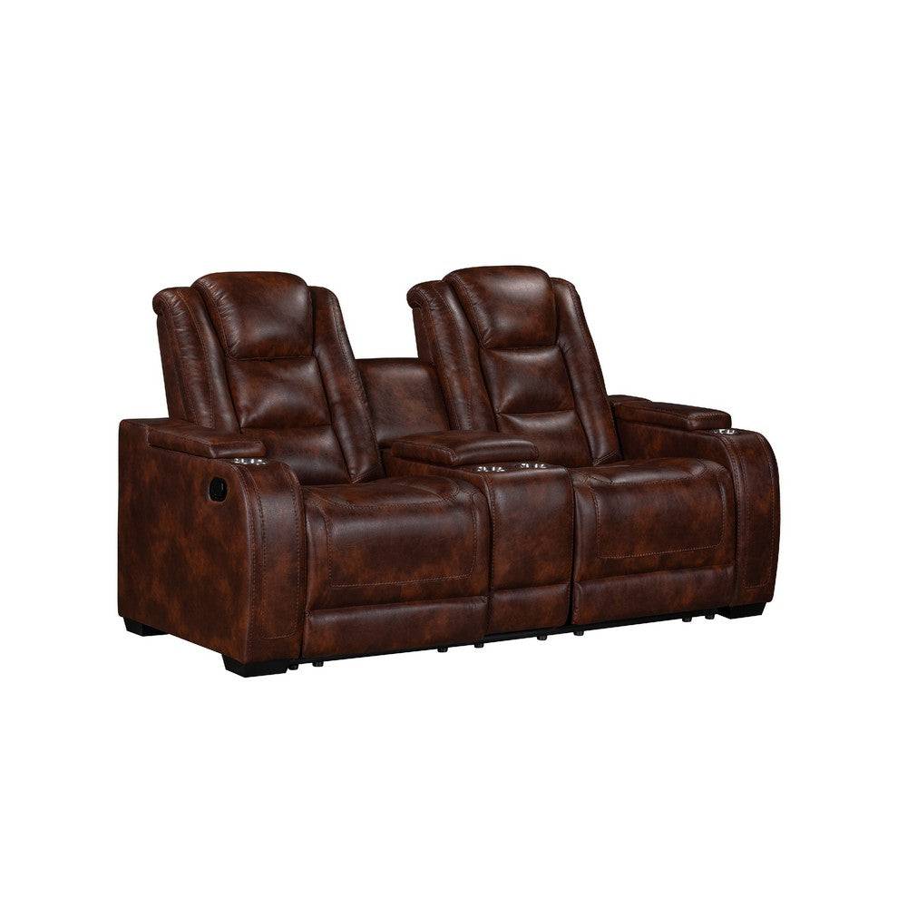 Choi 3pc Reclining Glider, Sofa, Loveseat, Chair Set | Brown Faux Leather