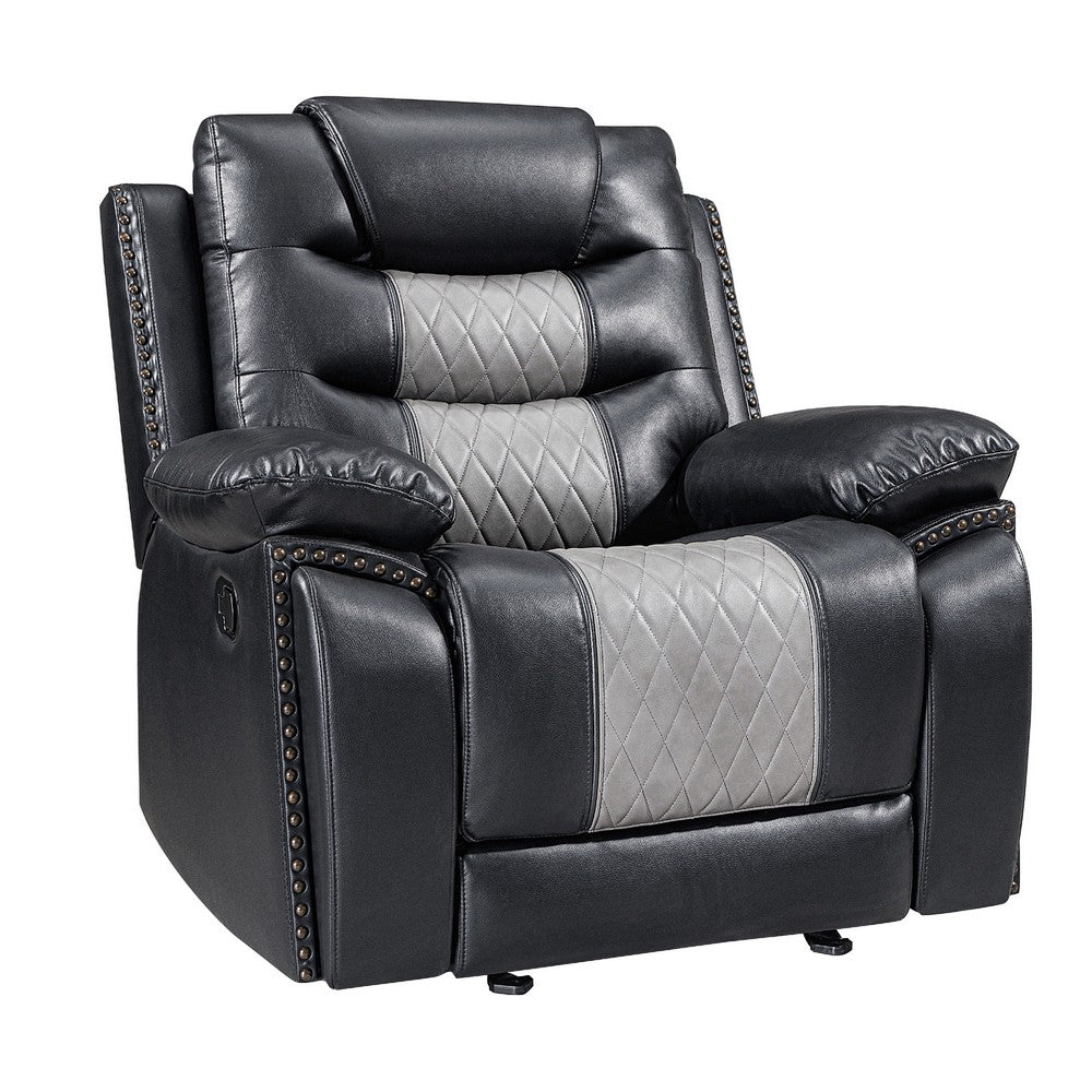Asher 3pc Manual Recliner Sofa, Loveseat, Chair | Black Gray Faux Leather