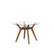 Scar Dining Table | 42" Round Glass Top w Lower Shelf | Walnut Brown