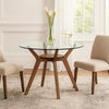 Scar Dining Table | 42" Round Glass Top w Lower Shelf | Walnut Brown