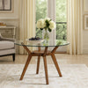 Scar Dining Table | 42" Round Glass Top w Lower Shelf | Walnut Brown