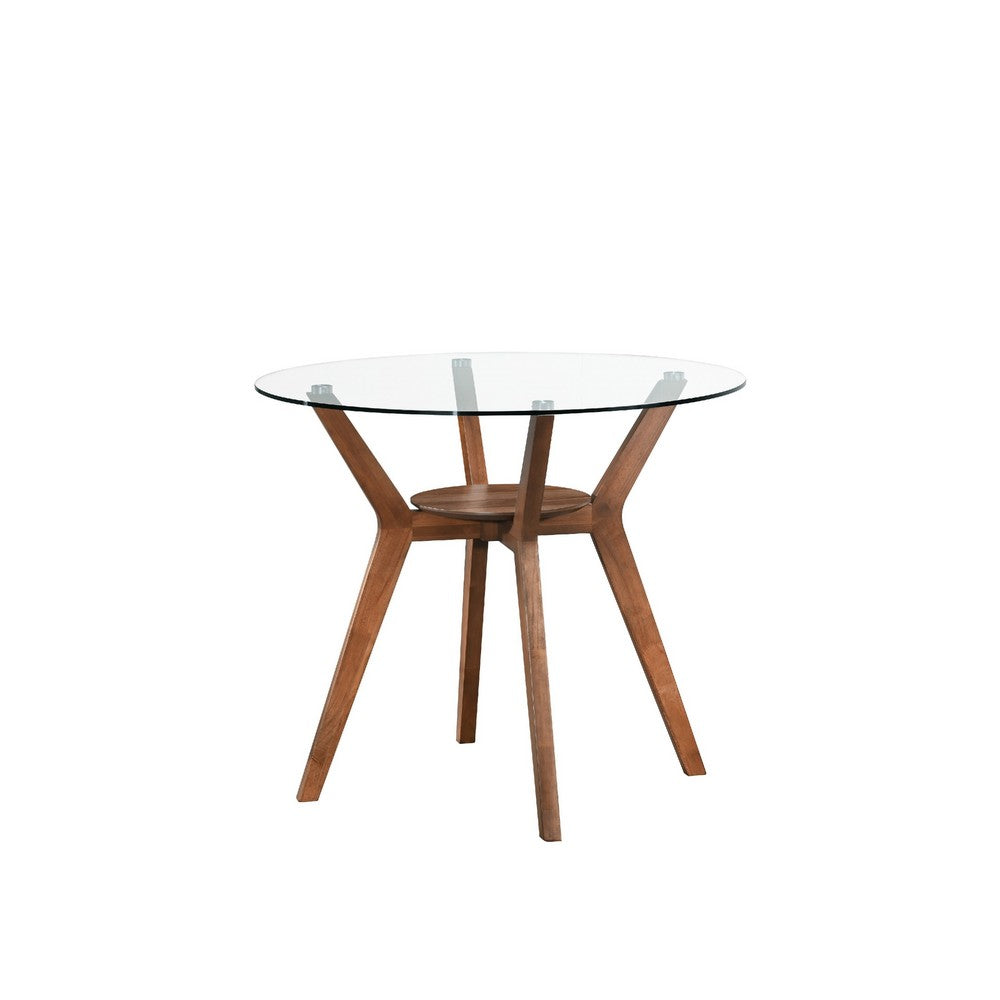Scar Counter Height Table | 42" Glass Top | Open Shelf | Walnut Brown