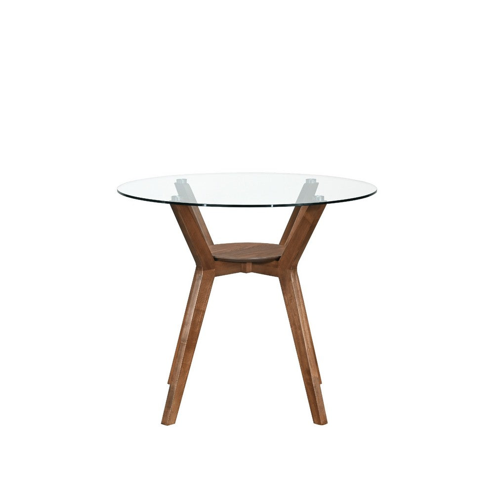 Scar Counter Height Table | 42" Glass Top | Open Shelf | Walnut Brown