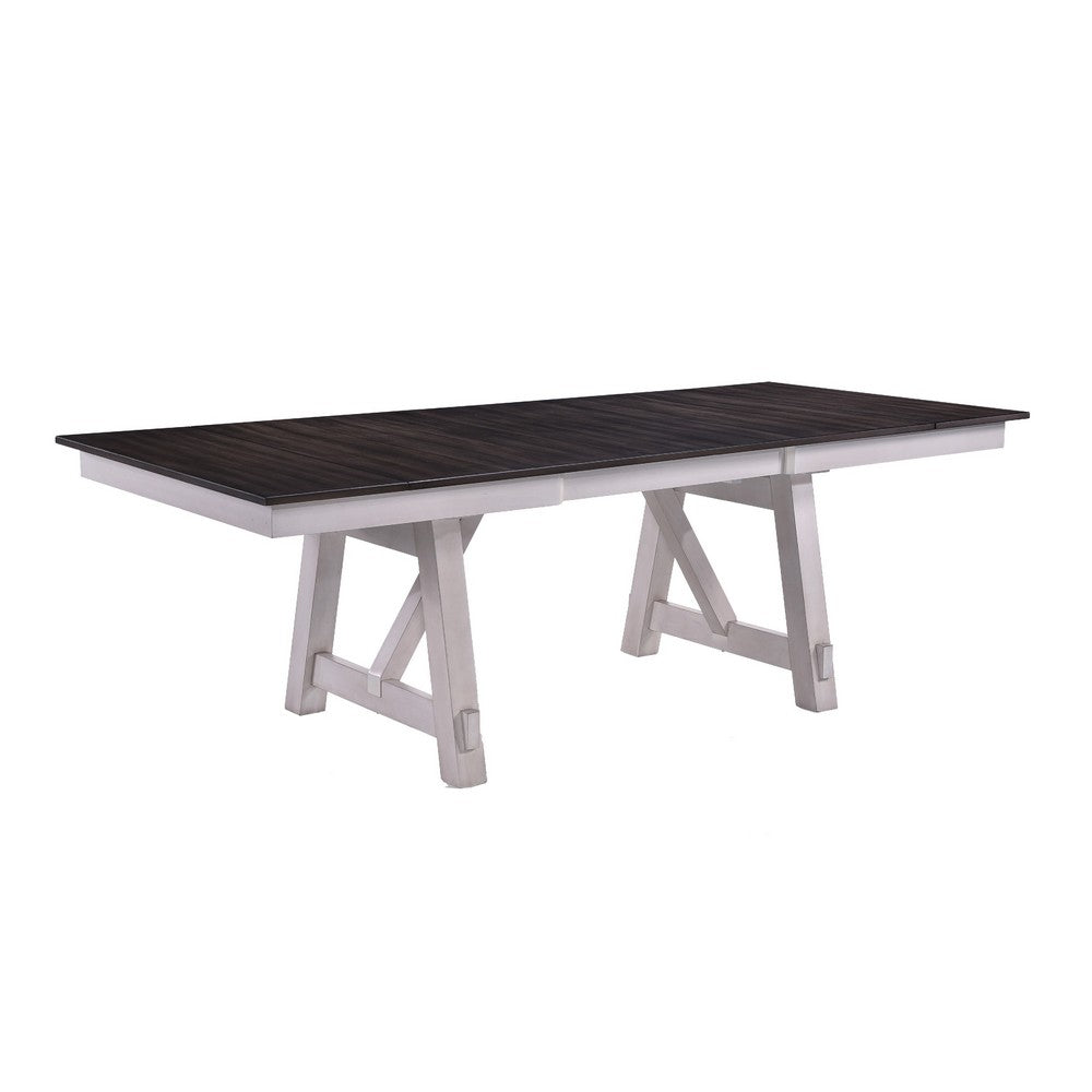 Mez Extendable Dining Table w 2 Leaves | 66-95" Brown Wood Top | White