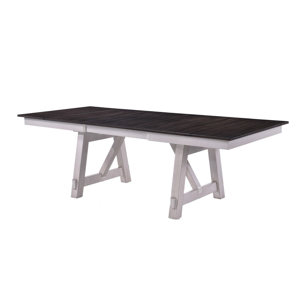 Mez Extendable Dining Table w 2 Leaves | 66-95" Brown Wood Top | White