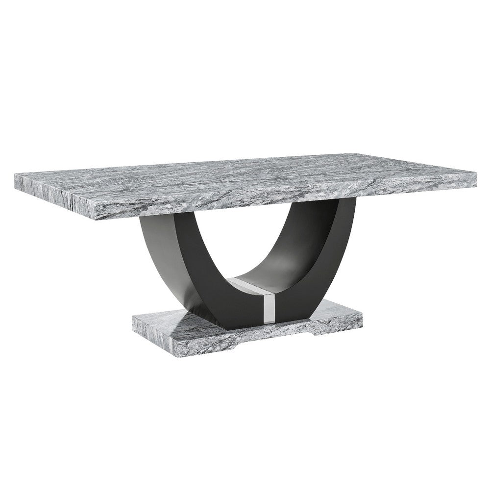 Lira Dining Table | 78" Faux Marble Top | Black U Shaped Pedestal