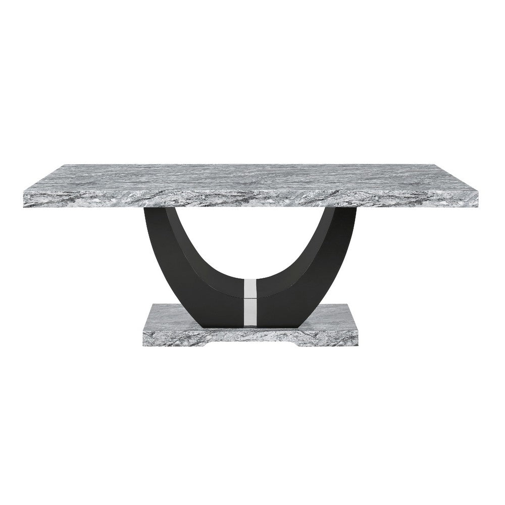 Lira Dining Table | 78" Faux Marble Top | Black U Shaped Pedestal