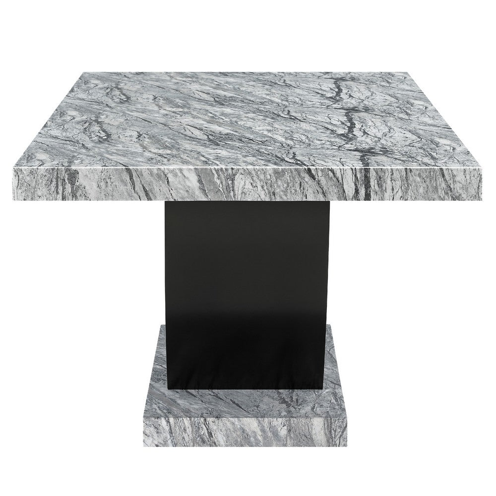 Lira Dining Table | 78" Faux Marble Top | Black U Shaped Pedestal