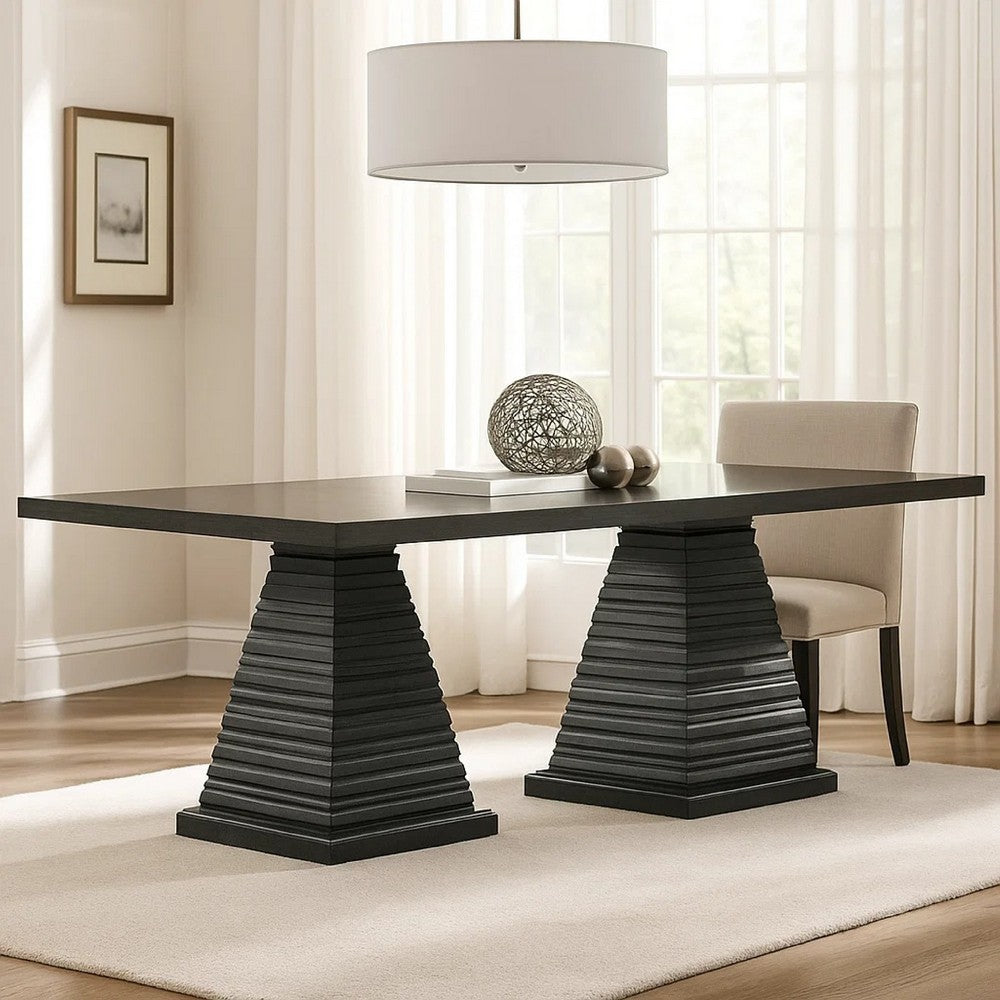 Pex Dining Table | 78" Rectangular Top | Double Pedestal Base | Brown
