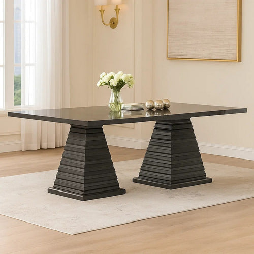 Pex Dining Table | 78" Rectangular Top | Double Pedestal Base | Brown
