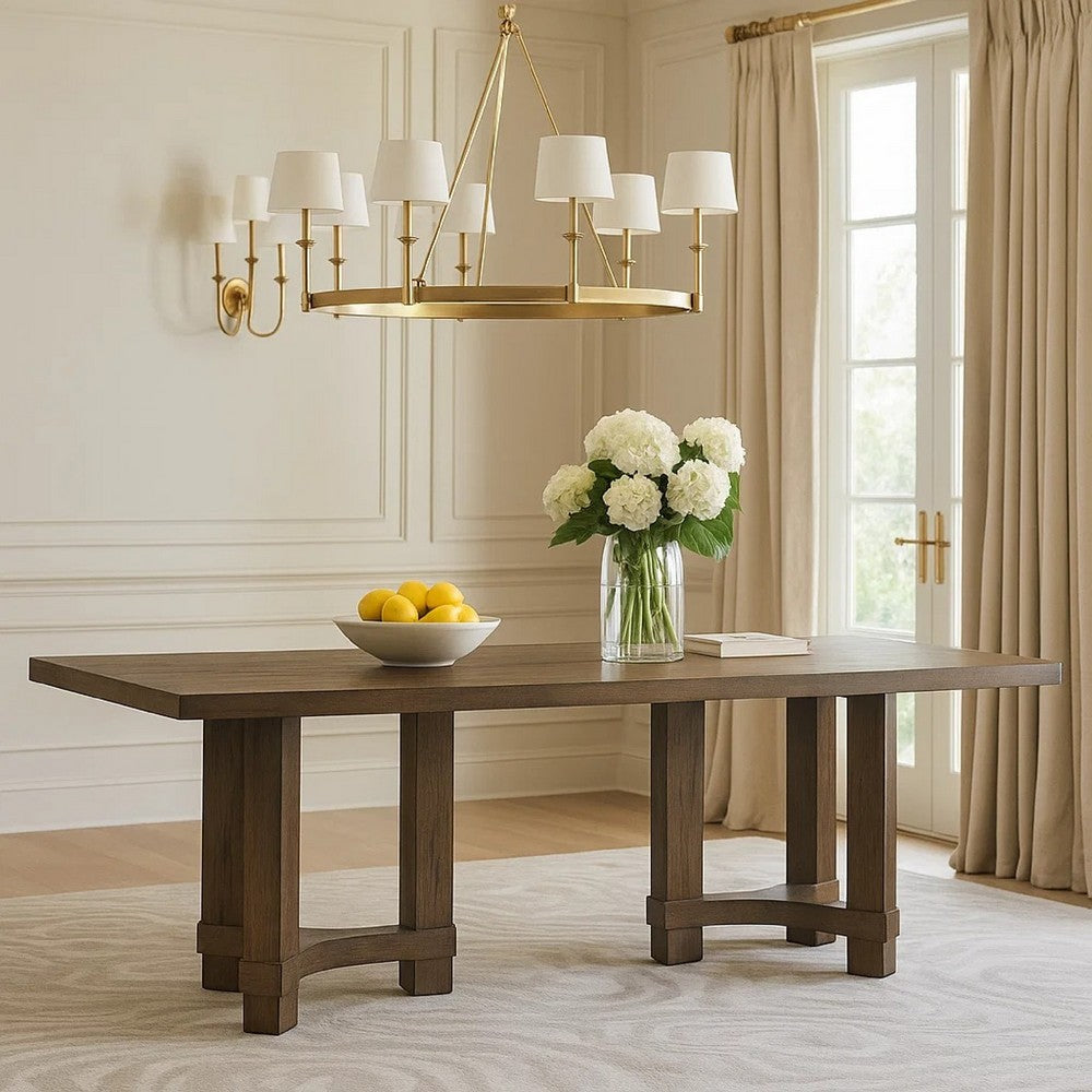 Cora Dining Table | 84" Rectangular Top | Walnut Brown Pedestal Base
