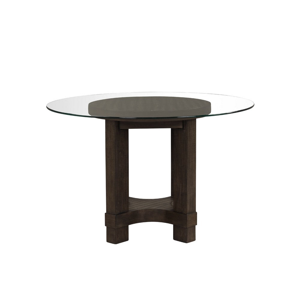 Cora Dining Table | 52" Round Glass Top | Walnut Brown Pedestal Base