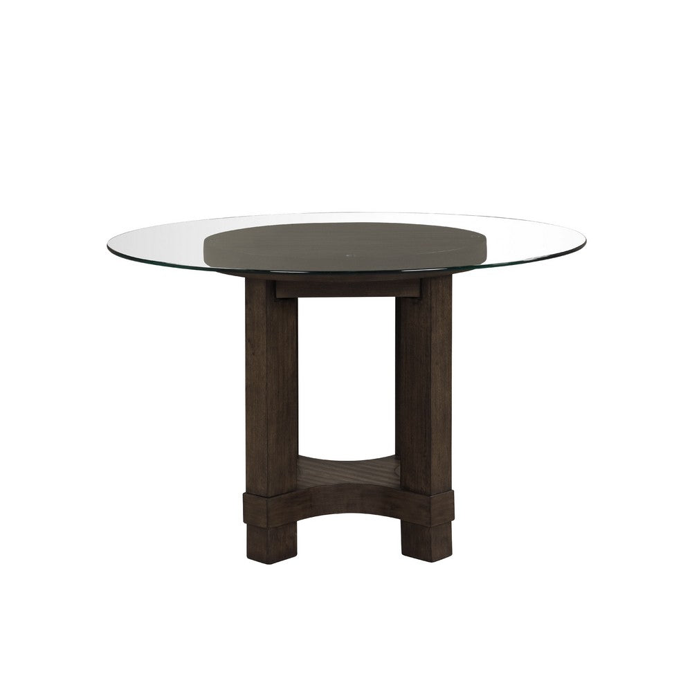 Cora Dining Table | 52" Round Glass Top | Walnut Brown Pedestal Base
