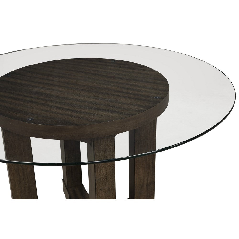 Cora Dining Table | 52" Round Glass Top | Walnut Brown Pedestal Base
